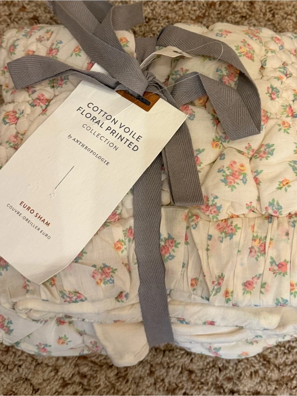 NWT new Anthropologie cotton voile dahlia euro sham floral pattern quilted